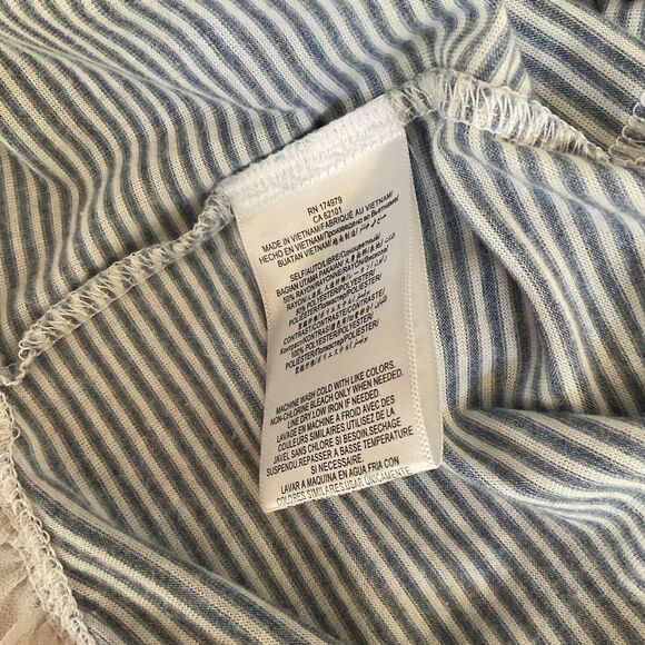 BCBGeneration Tank Top Sleeveless Ruffled Sheer Hem Blue White Stripe, Size XS - Picture 9 of 9